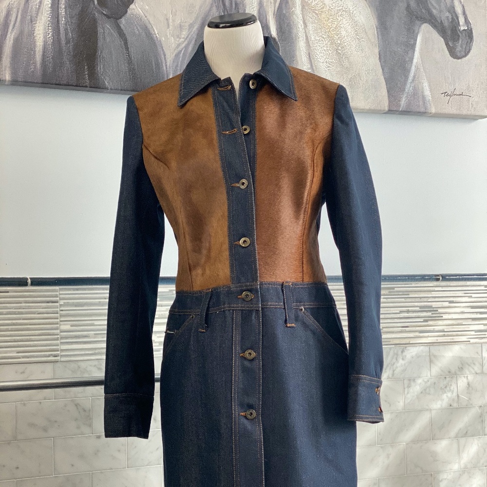 Dolce & Gabbana Demin Coat with Pony Hair Detail